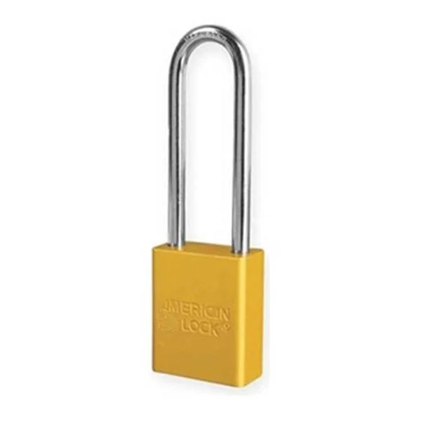 Yellow anodized aluminum padlock with extended boron alloy shackle