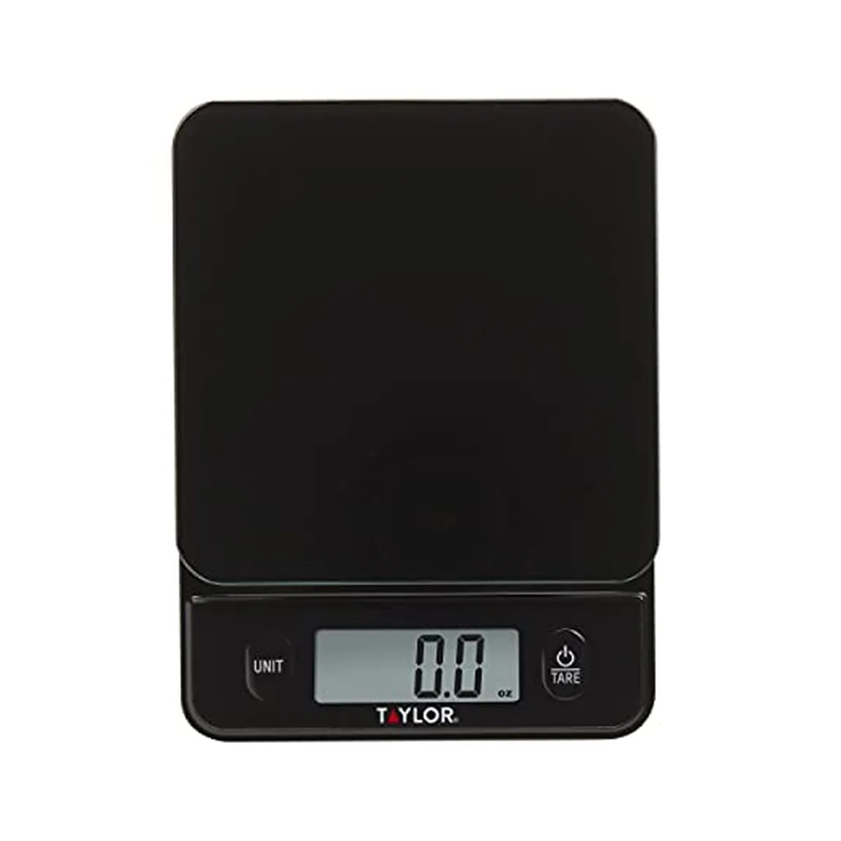 Black glass-top food scale with touch controls, 12 pack