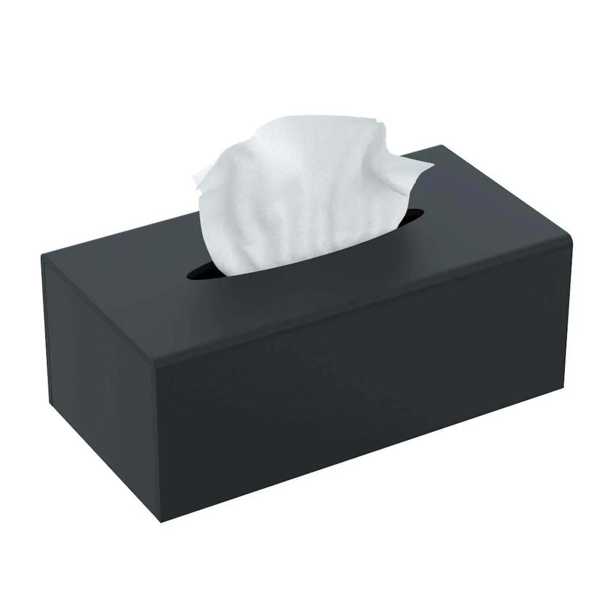 Matte black rectangular acrylic tissue box cover with magnetic bottom closure