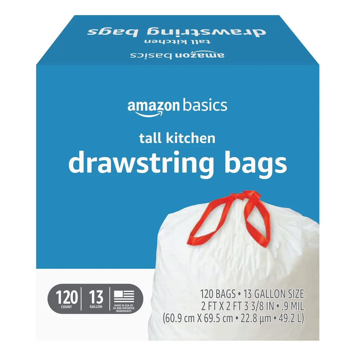  Baldwin 13 Gallon Tall Kitchen Drawstring Trash Bags .9 Mil White 120 Count — product photo