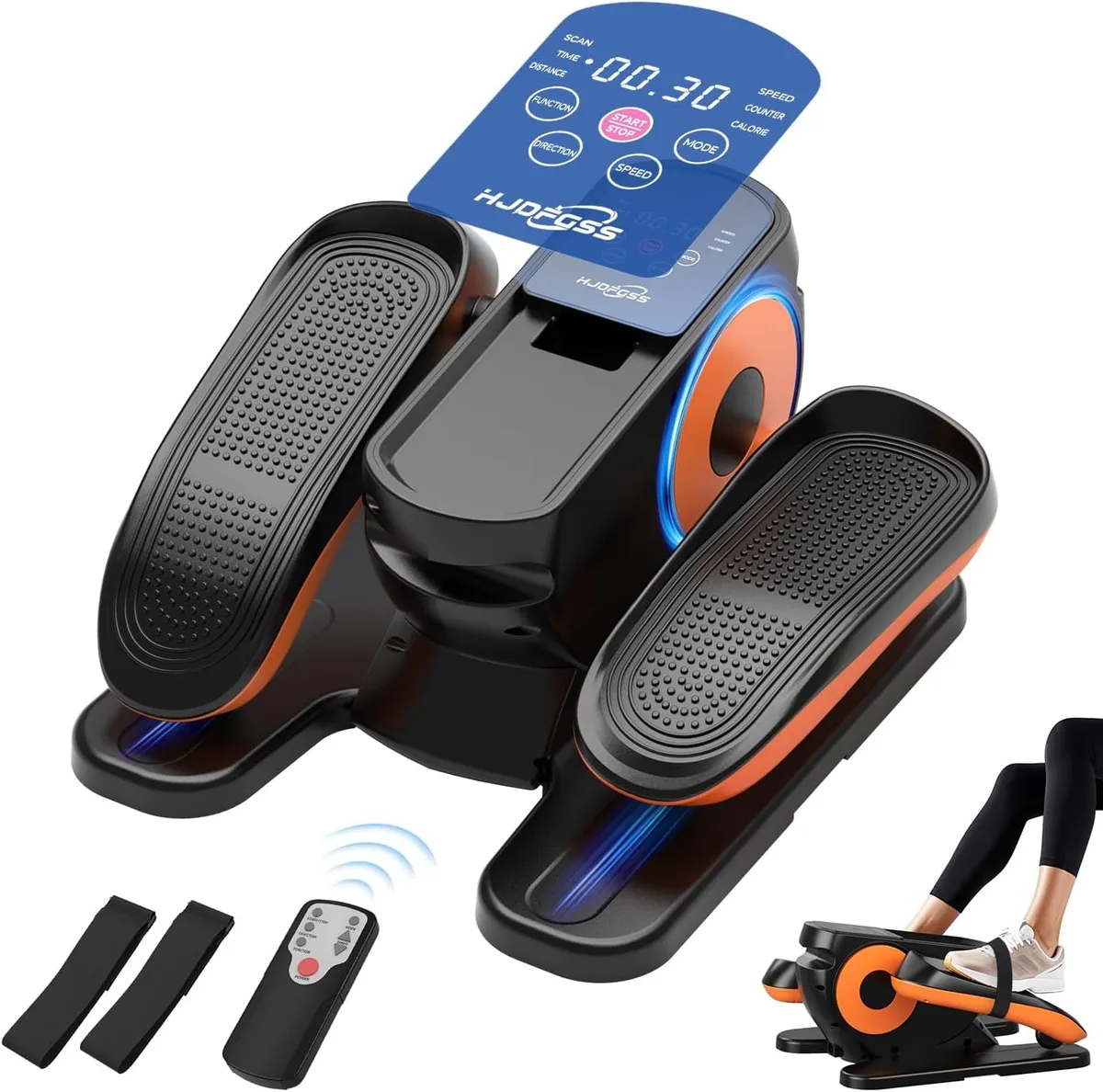 Compact under-desk elliptical with LCD screen and remote control