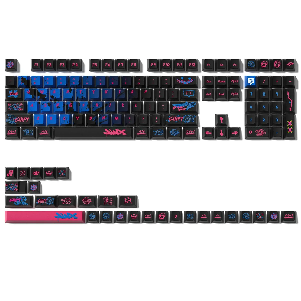 Womier Jinx theme PBT keycap set, 137 keys, Cherry profile, black with pink accents