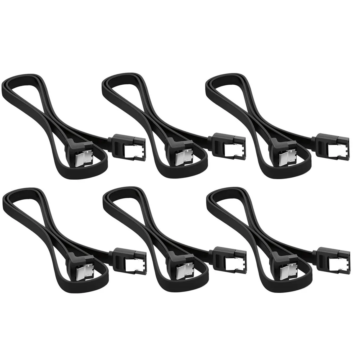  AYECEHI 6-pack 90° SATA III 6.0 Gbps cable 12" black — product photo