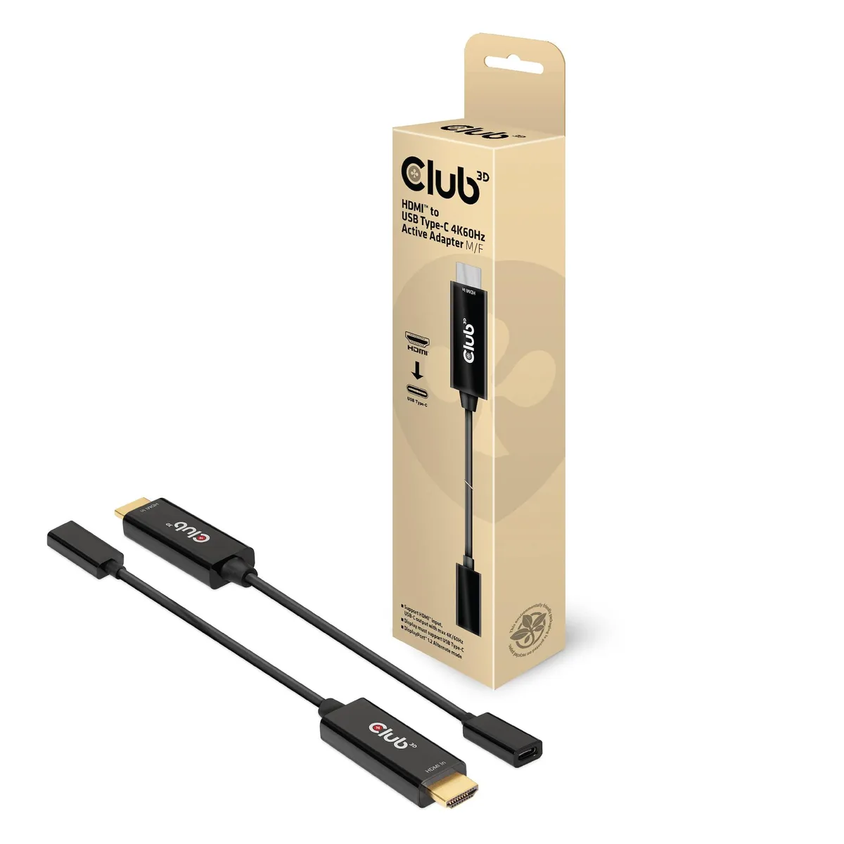Club3D CAC-1333 HDMI male to USB-C female adapter, black compact body