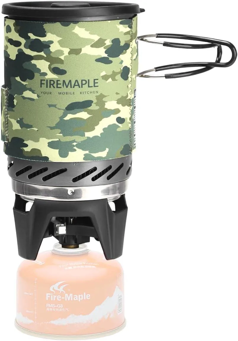 Silver anodised aluminium pot with integrated burner and neoprene sleeve