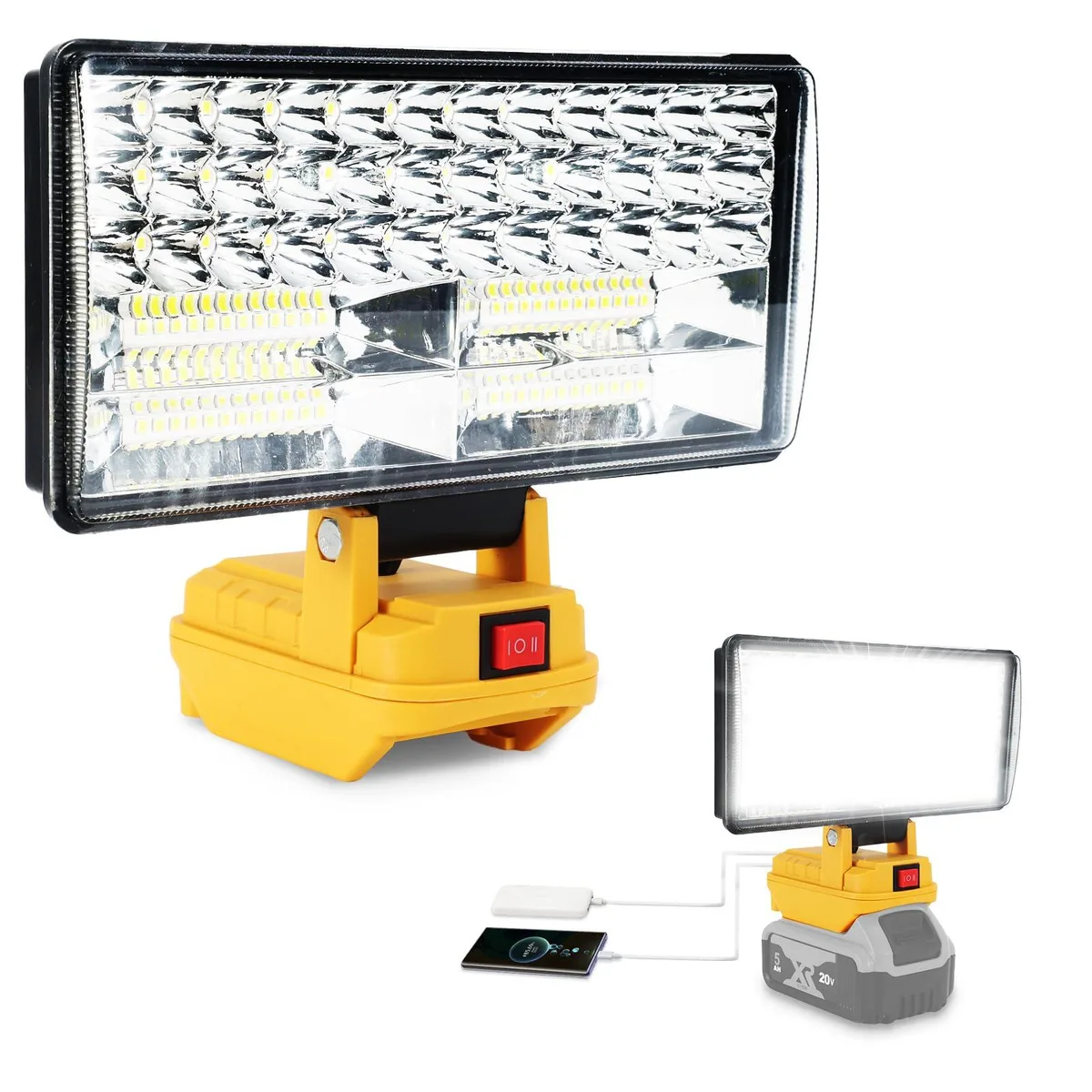 DNBeffulgent DNBeffulgent YJD 8" LED Flood Light for Dewalt 18V/20V, 90W 9000LM, 2 Modes, USB Ports — product photo