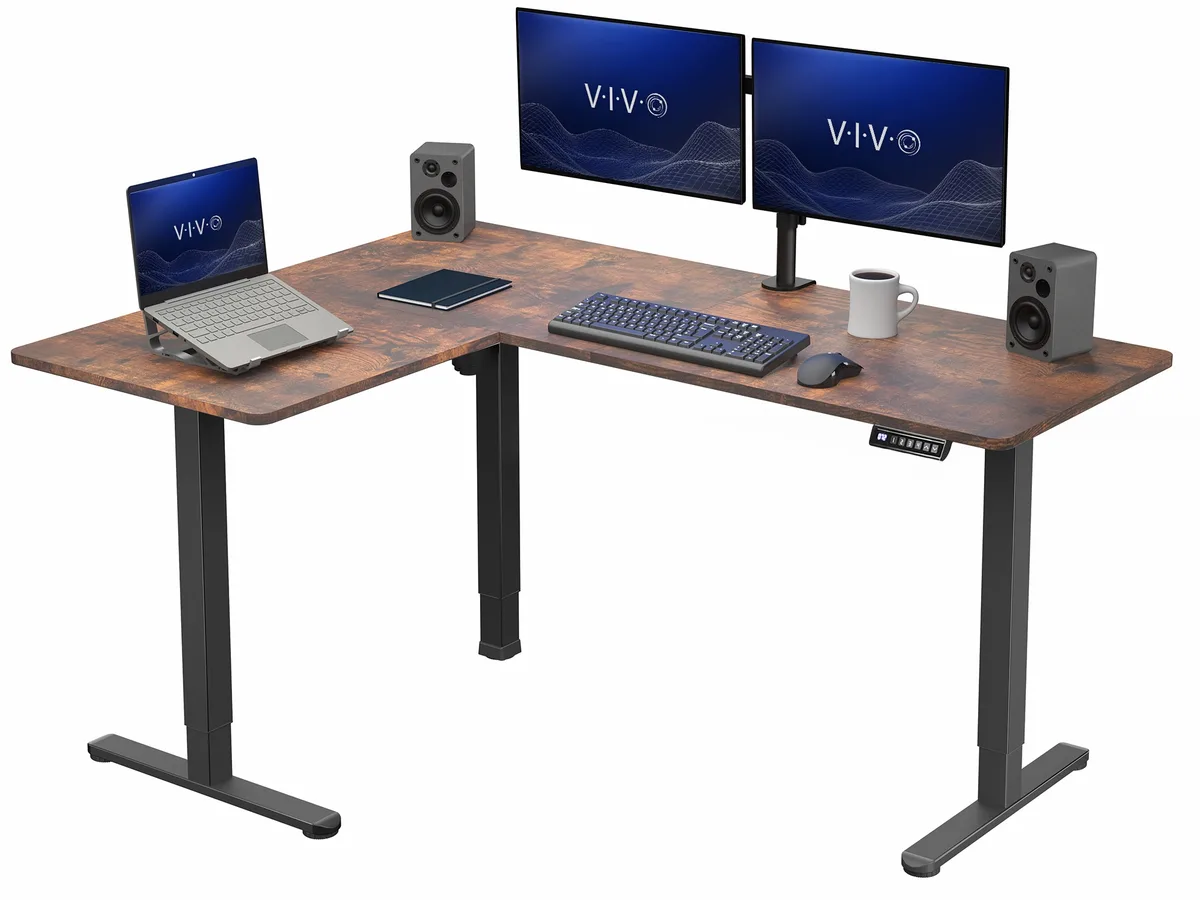 VIVO VIVO Vintage Brown/Black Electric 63x47 Corner Standing Desk — product photo