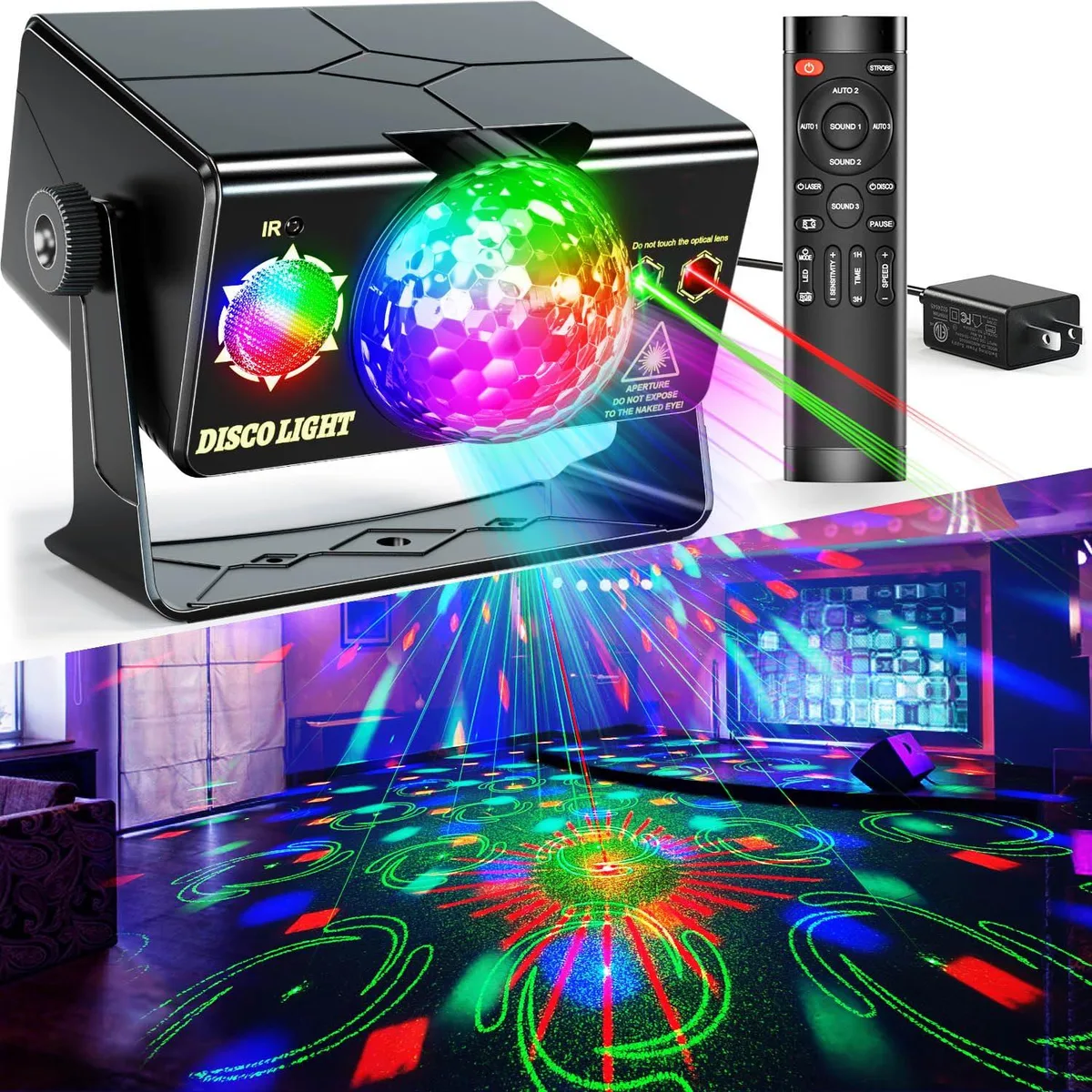 White rectangular LED disco light with mounting brackets and remote control