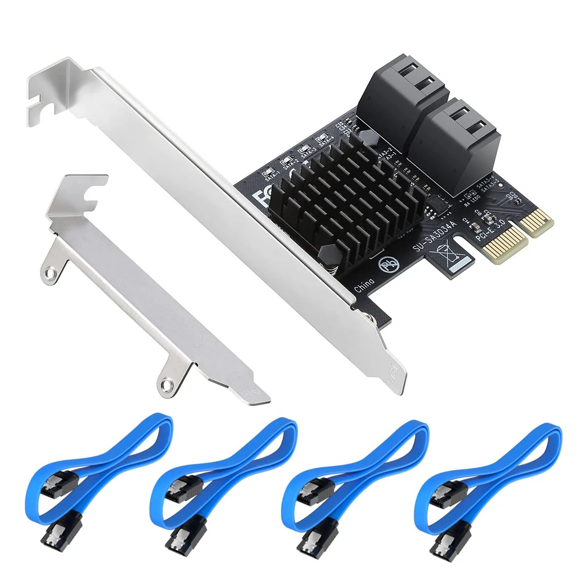 Vszerda Vszerda 4 Port SATA 3.0 PCIe Card with Low Profile Bracket and 4 SATA Cables — product photo