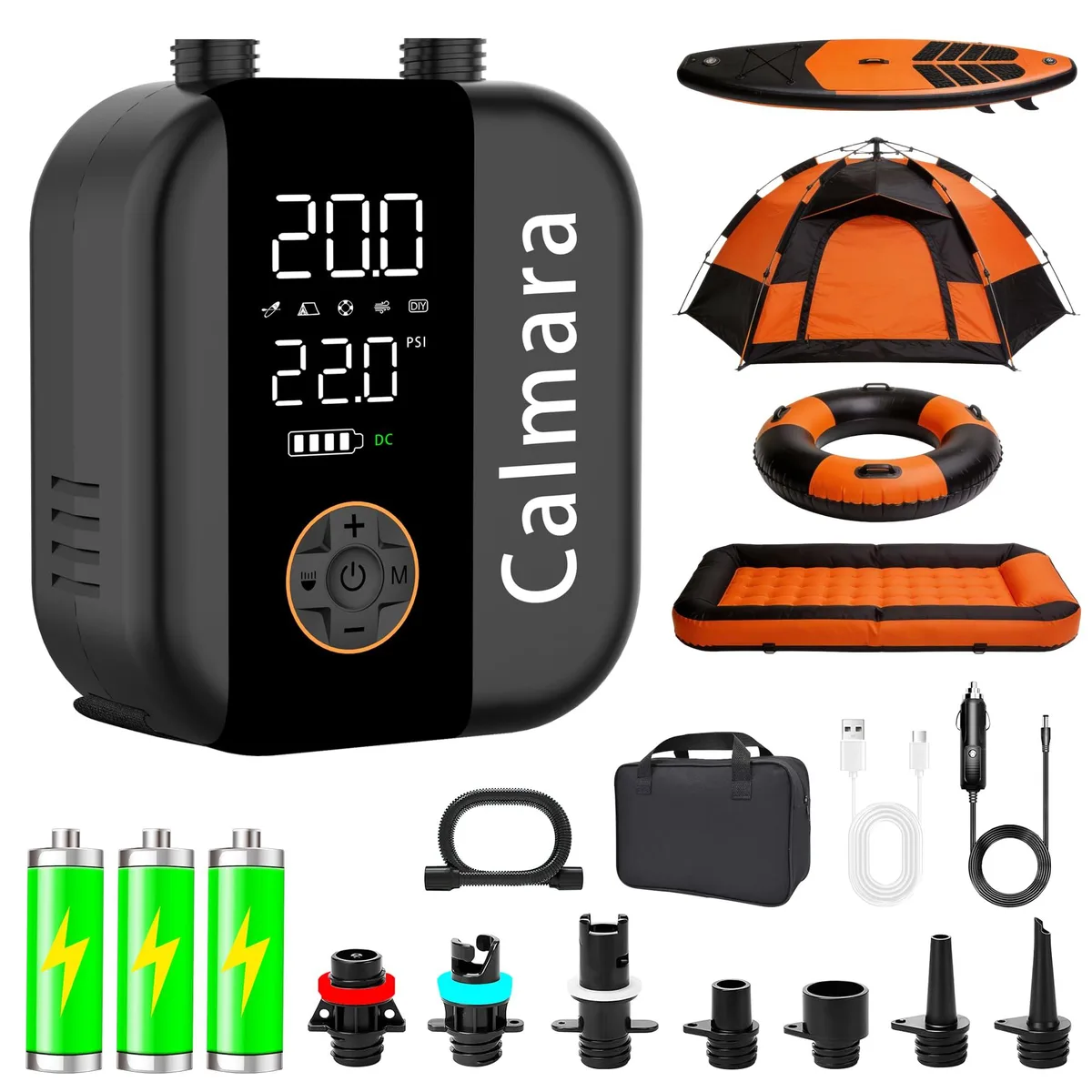 Compact grey electric pump with built-in handle and LCD screen