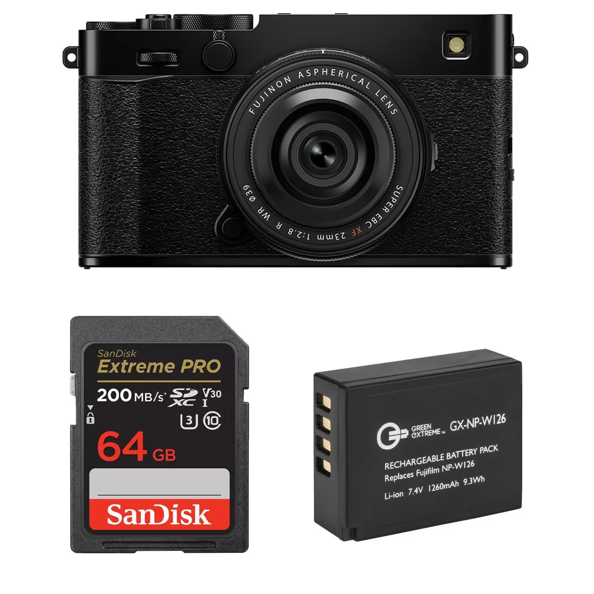 FUJIFILM FUJIFILM X-E5 Compact Mirrorless Camera with XF 23mm f/2.8 R WR Lens, Black, 64GB Card, NP-W126S Battery — product photo