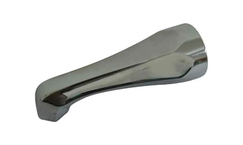 Polished chrome brass bath spout, 7 inch projection, front threaded, no diverter