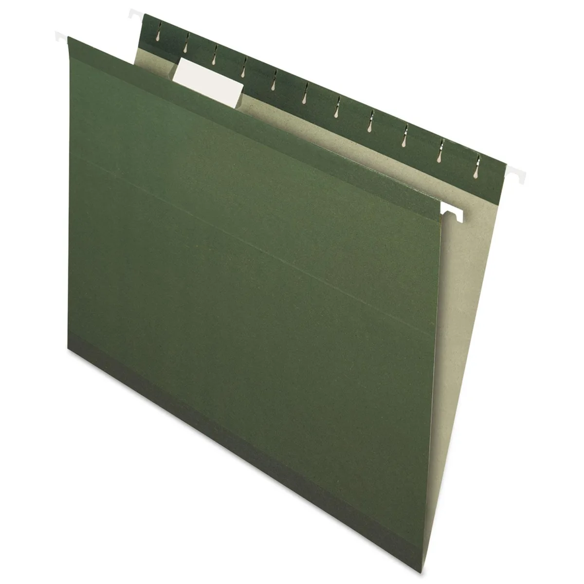Box of 25 green reinforced hanging file folders with tabs