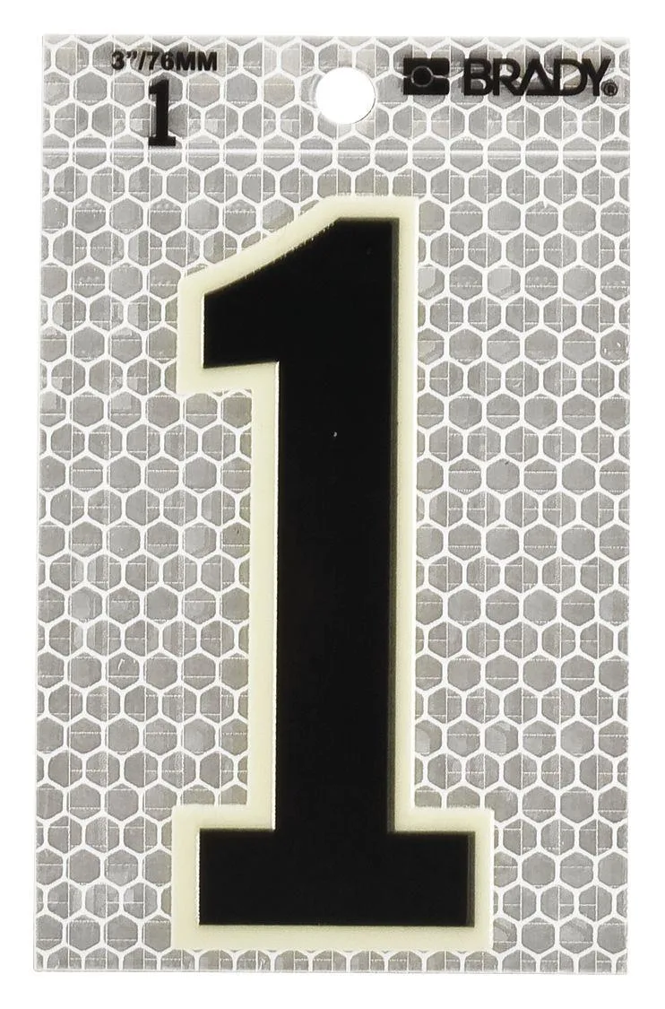 Ten vinyl number 1 labels, silver with black characters and glow border