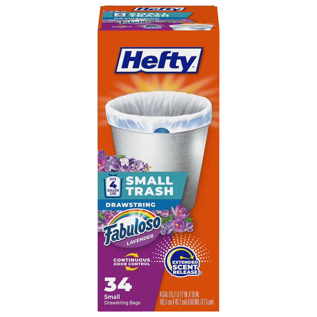  Hefty Small Trash Bags 4 Gallon White Fabuloso Scent 34ct — product photo