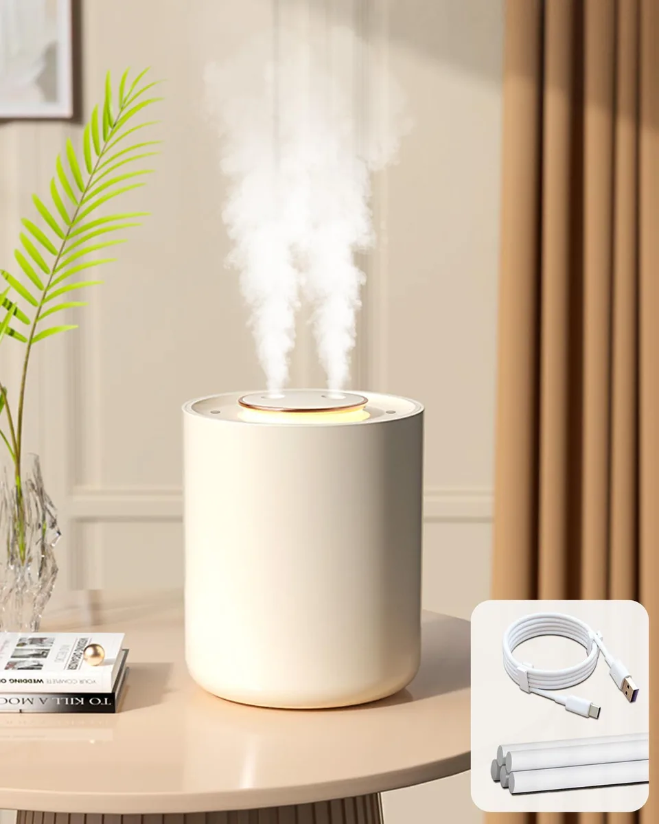 Compact white humidifier, 5.9 inch tall, USB powered