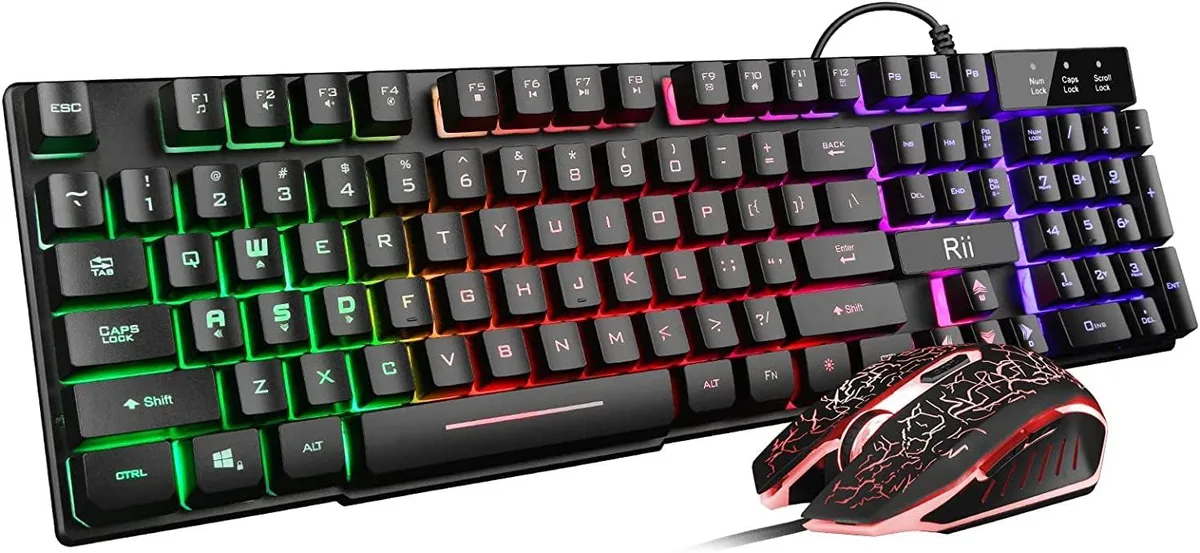  Riitek Gaming Keyboard and Mouse Set Rainbow LED Backlit USB Corded — product photo