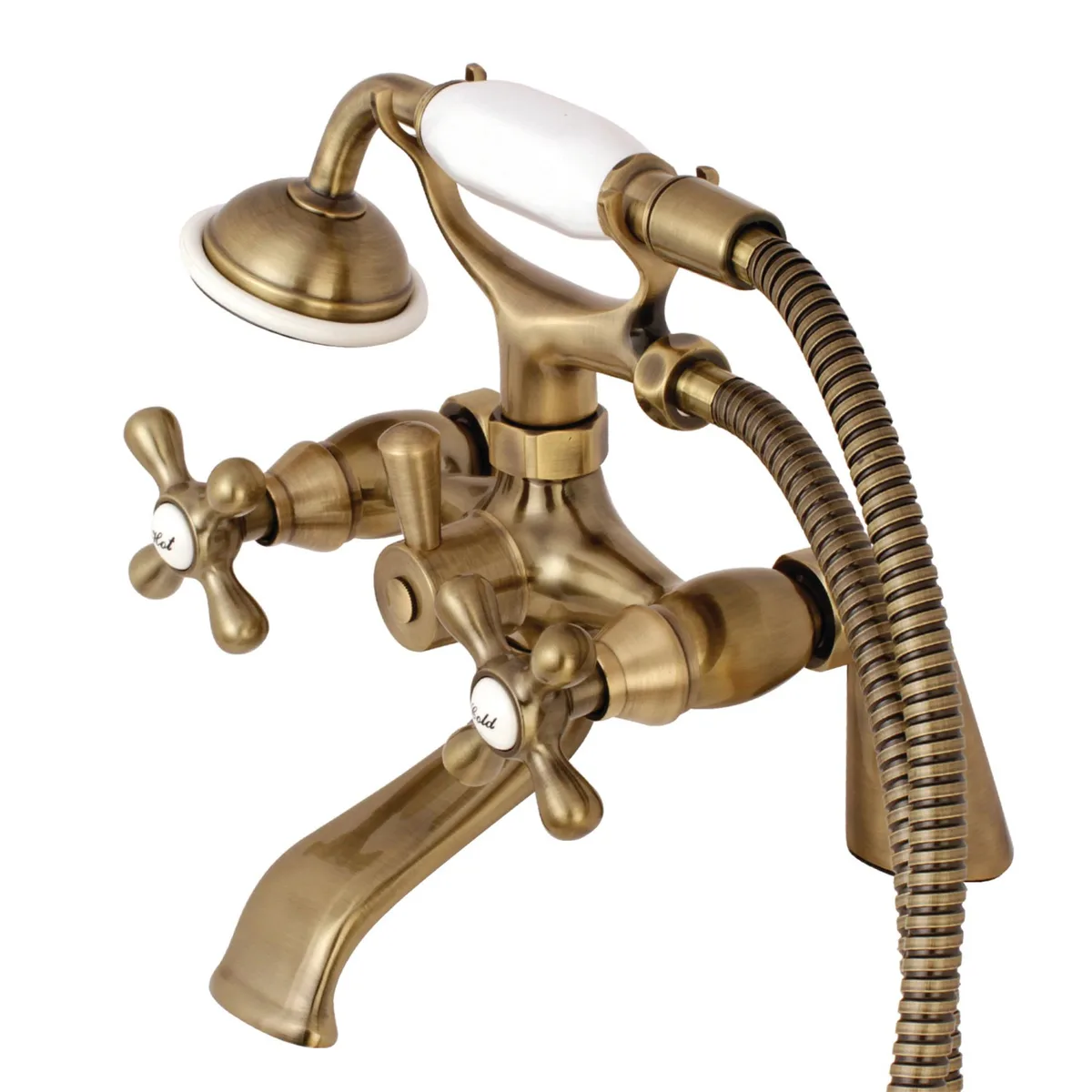 KINGSTON BRASS KINGSTON BRASS KS267AB Clawfoot Tub Filler with Hand Shower, Antique Brass — product photo