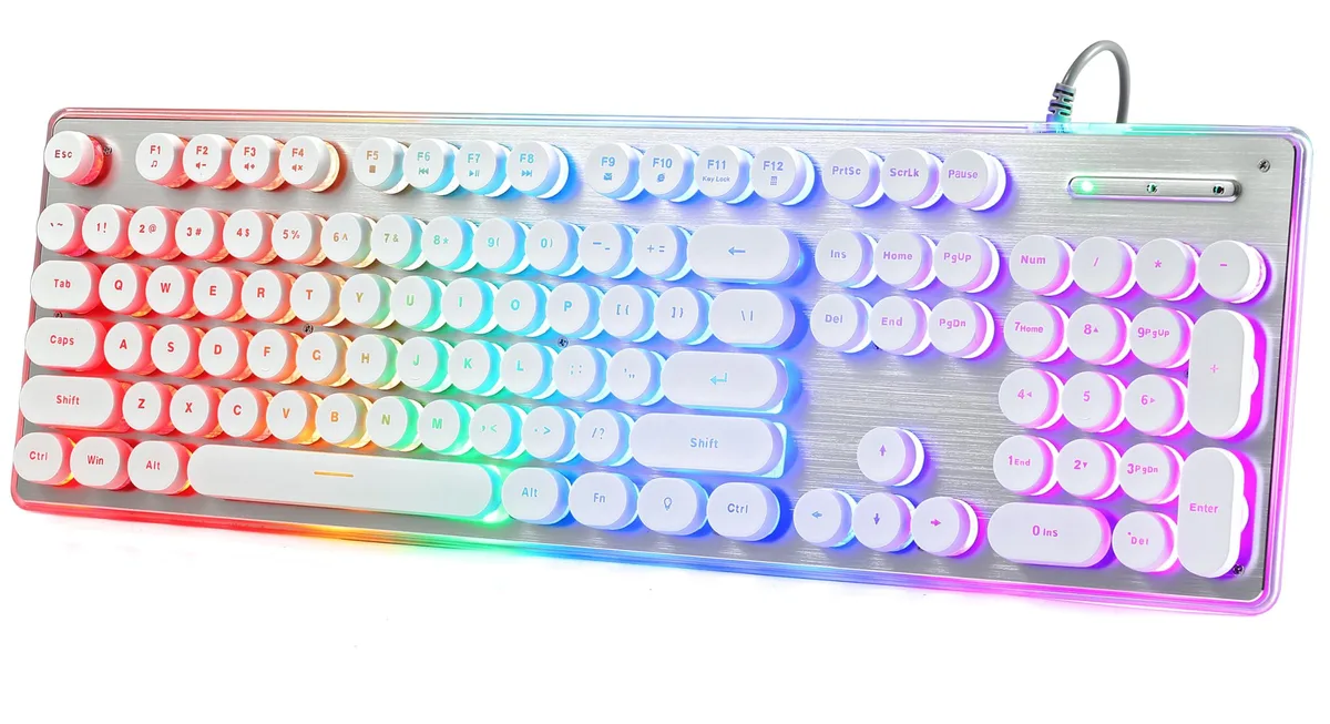  ANSWK Typewriter Gaming Keyboard White/Silver 104 Keys — product photo