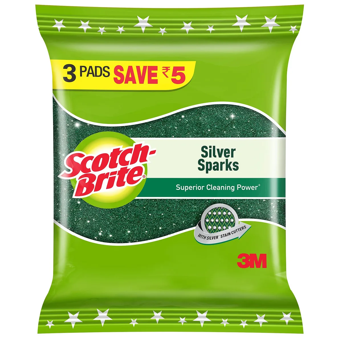  Silver Sparks 3N Scrub Pad 3-Pack 105x36x105mm — product photo
