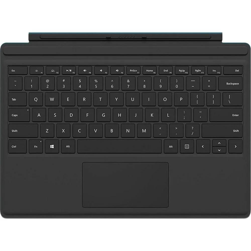 Black fabric keyboard cover with integrated trackpad, magnetic hinge, slim rectangular shape