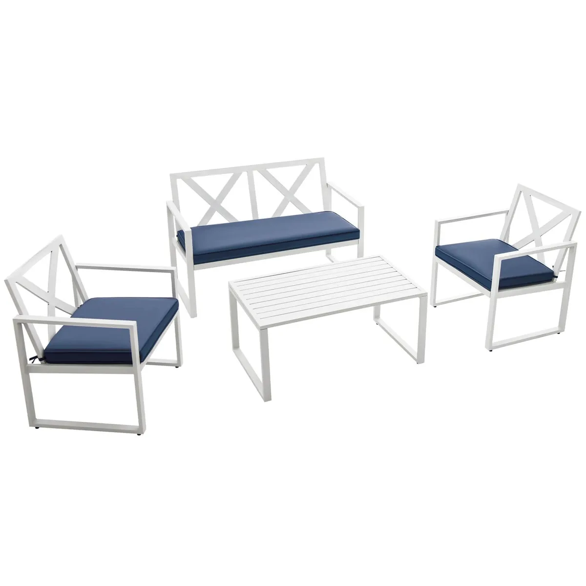 SlickBlue SlickBlue 4-Piece Outdoor Conversation Set White Navy Steel Polyester — product photo