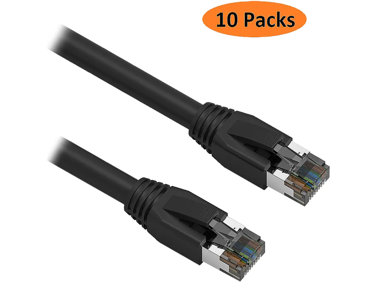 Nippon Labs Nippon Labs 60CAT8-50-24BK-10P network ethernet cable 10 pack 50 ft Cat 8 24 AWG S/FTP 2000 MHz 40 Gbps — product photo
