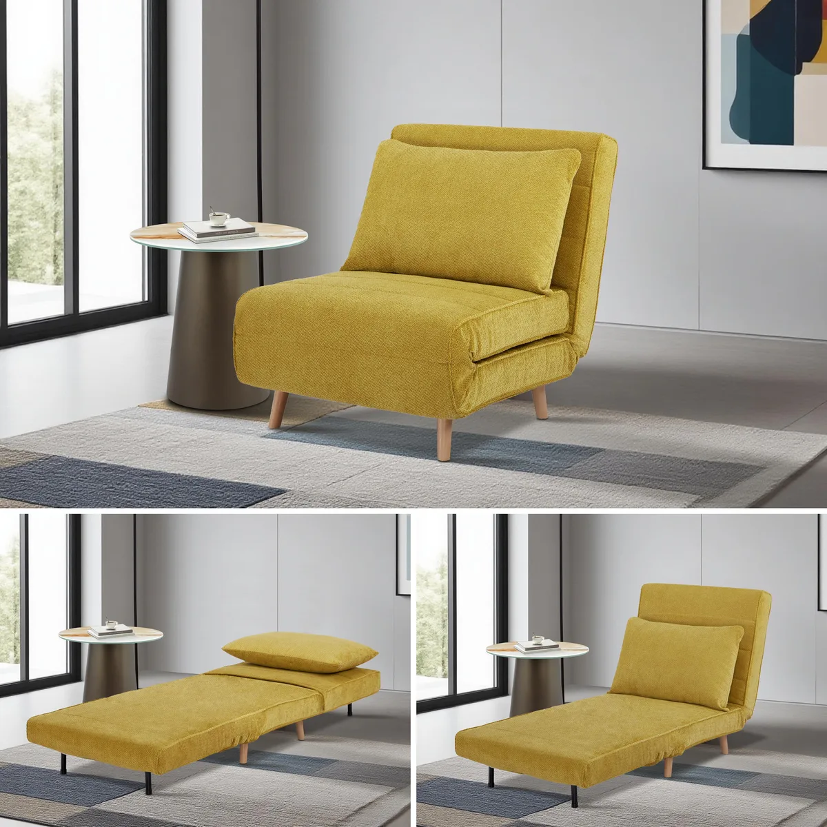 tuphen tuphen 3-in-1 Convertible Sofa Chair Mustard Yellow 110-180° 265lbs — product photo