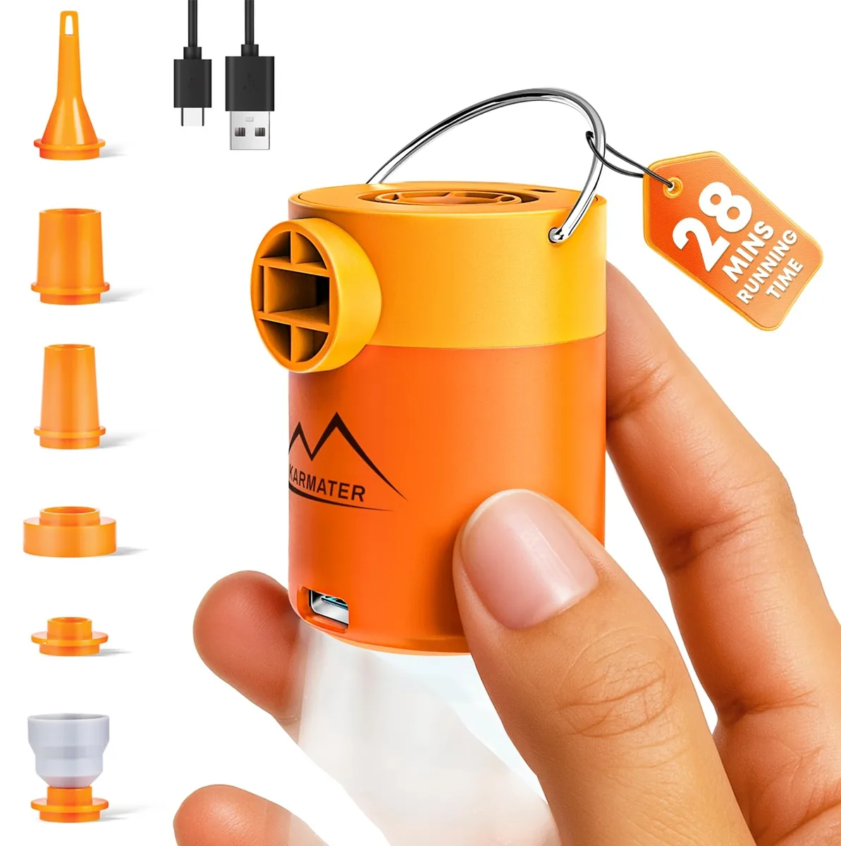 Twelve tiny white rechargeable air pumps in a grid