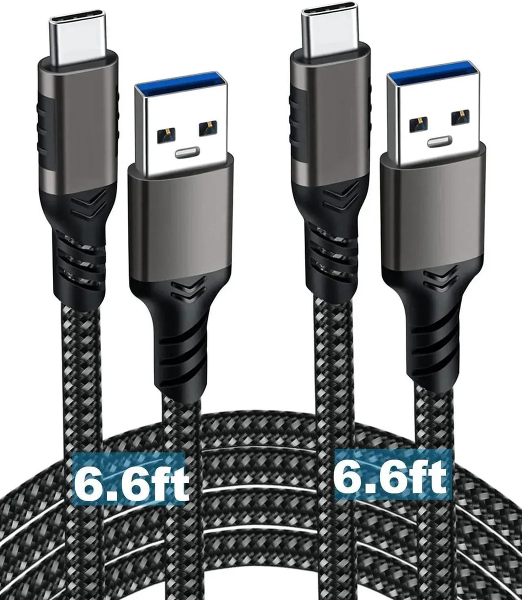 Two grey braided USB-A to USB-C cables, 6.6 ft each