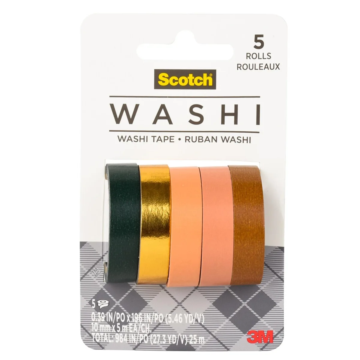 Five rolls of sunset-colored washi tape in a pack