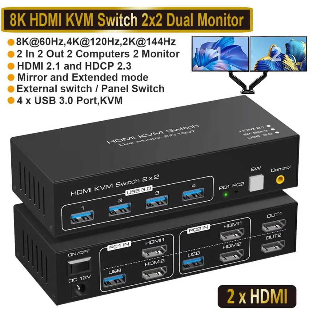 Hitoor Hitoor SW221 8K@60Hz 2-Port HDMI KVM Switch — product photo