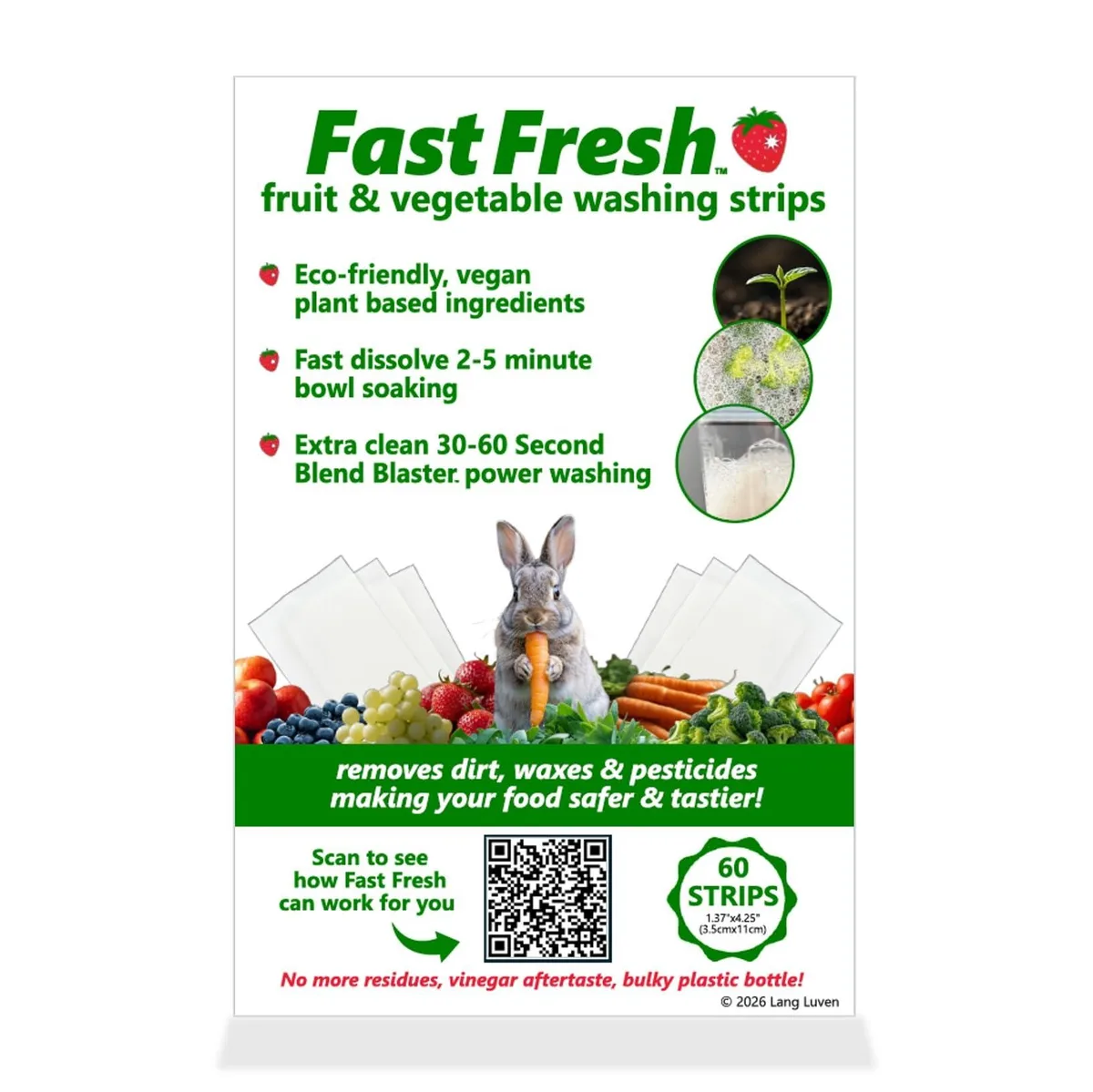 Box of 60 dissolvable fruit and vegetable wash strips