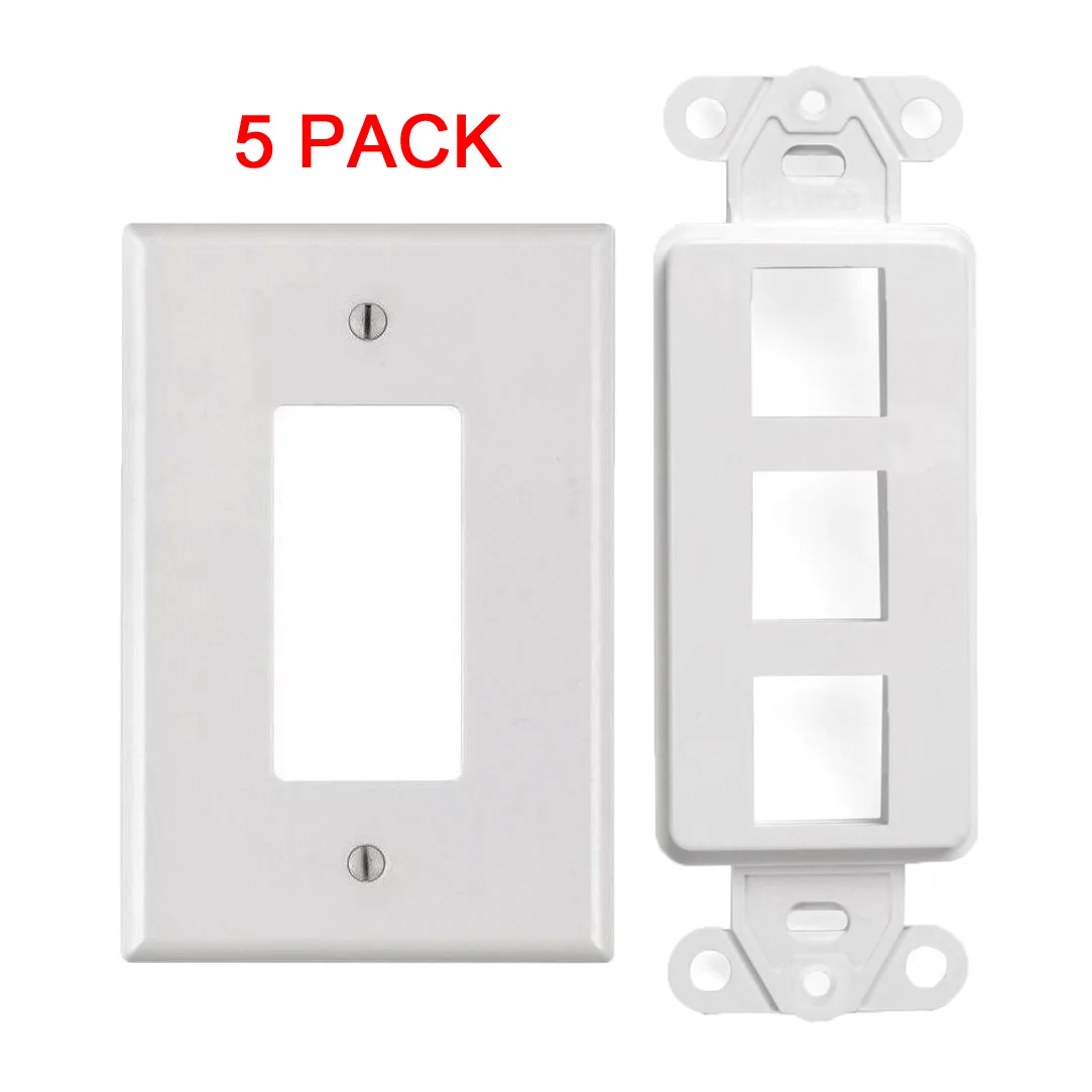 The Wires Zone The Wires Zone 3-Port Decora Keystone Wall Plate White (5/pk) — product photo
