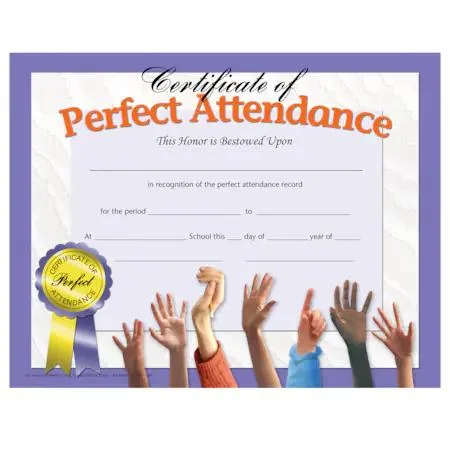 Hayes Hayes VA613-5 Perfect Attendance Certificates Pack of 5 150 total — product photo