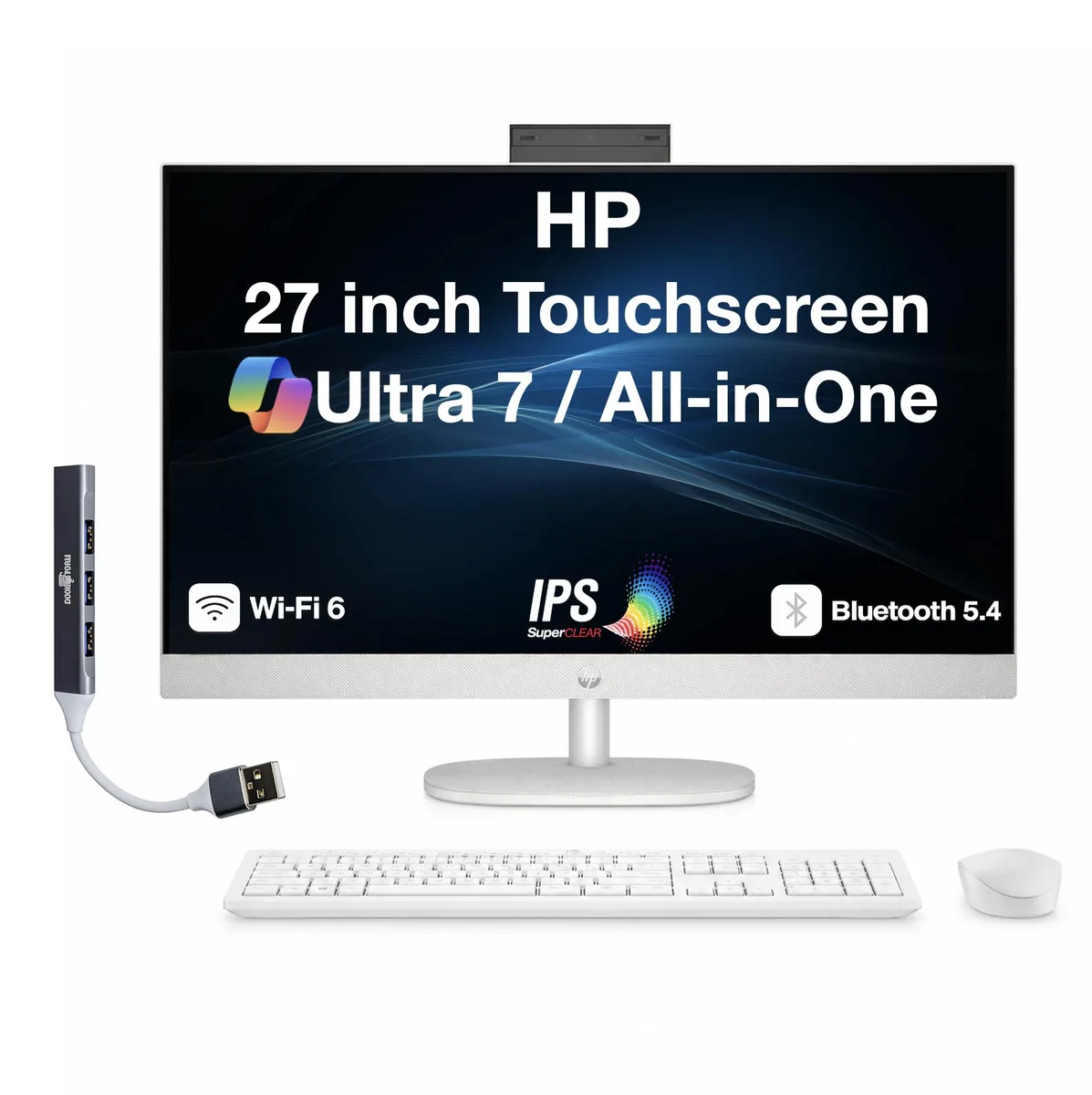 HP HP 27 Copilot+ All-in-One PC Ultra 7-255U 32GB DDR5 1TB NVMe 27" Touchscreen Shell White — product photo