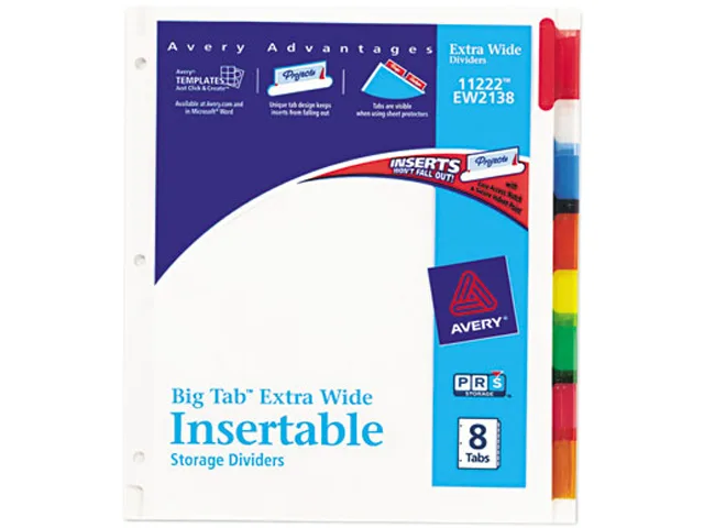 Avery Avery 11222 Big Tab Extrawide Dividers 8 Multicolor Tabs 9.25 x 11.13 card filing — product photo