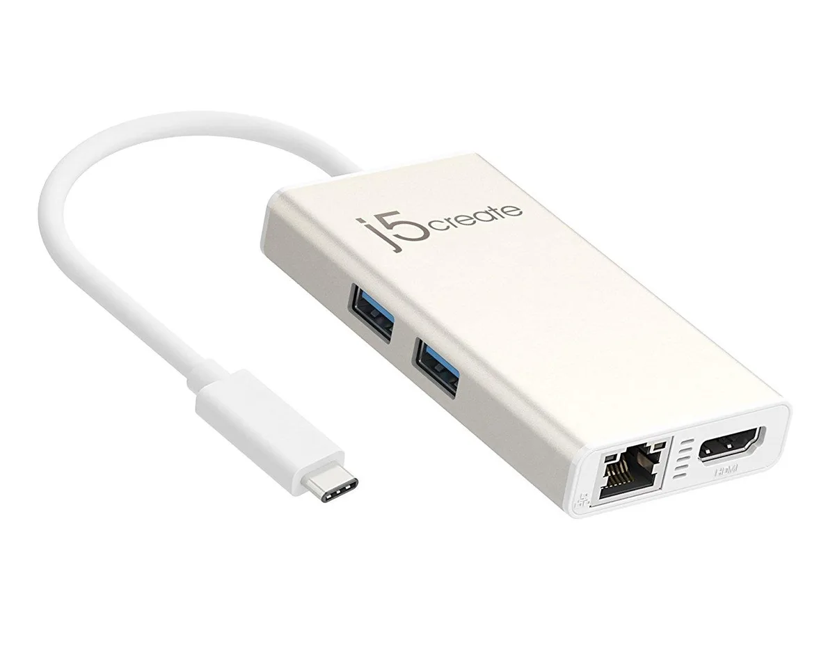 j5create j5create JCH471 USB-C Gigabit Ethernet &amp; 3-Port Hub Adapter — product photo