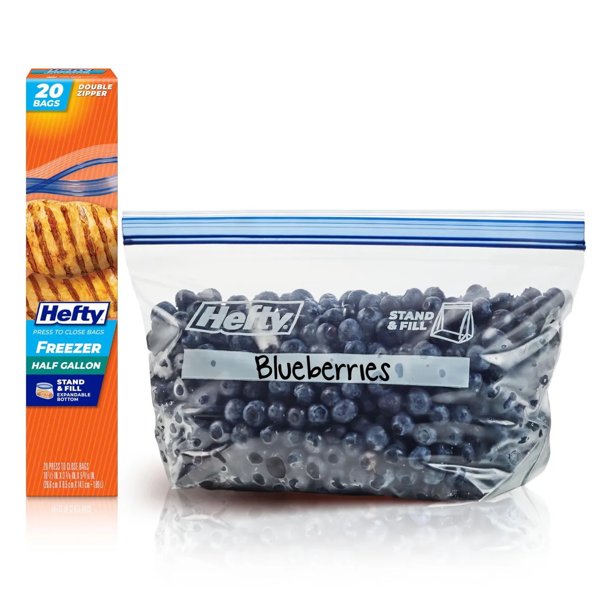 Hefty Press-To-Close Freezer Bags Half Gallon 20 Count R88171KP — product photo