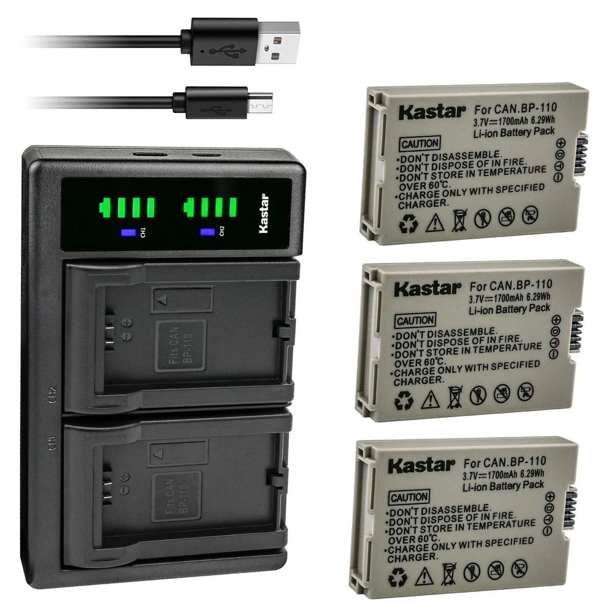 Kastar Kastar BP-110 3-Pack + LTD2 USB Charger camera battery — product photo