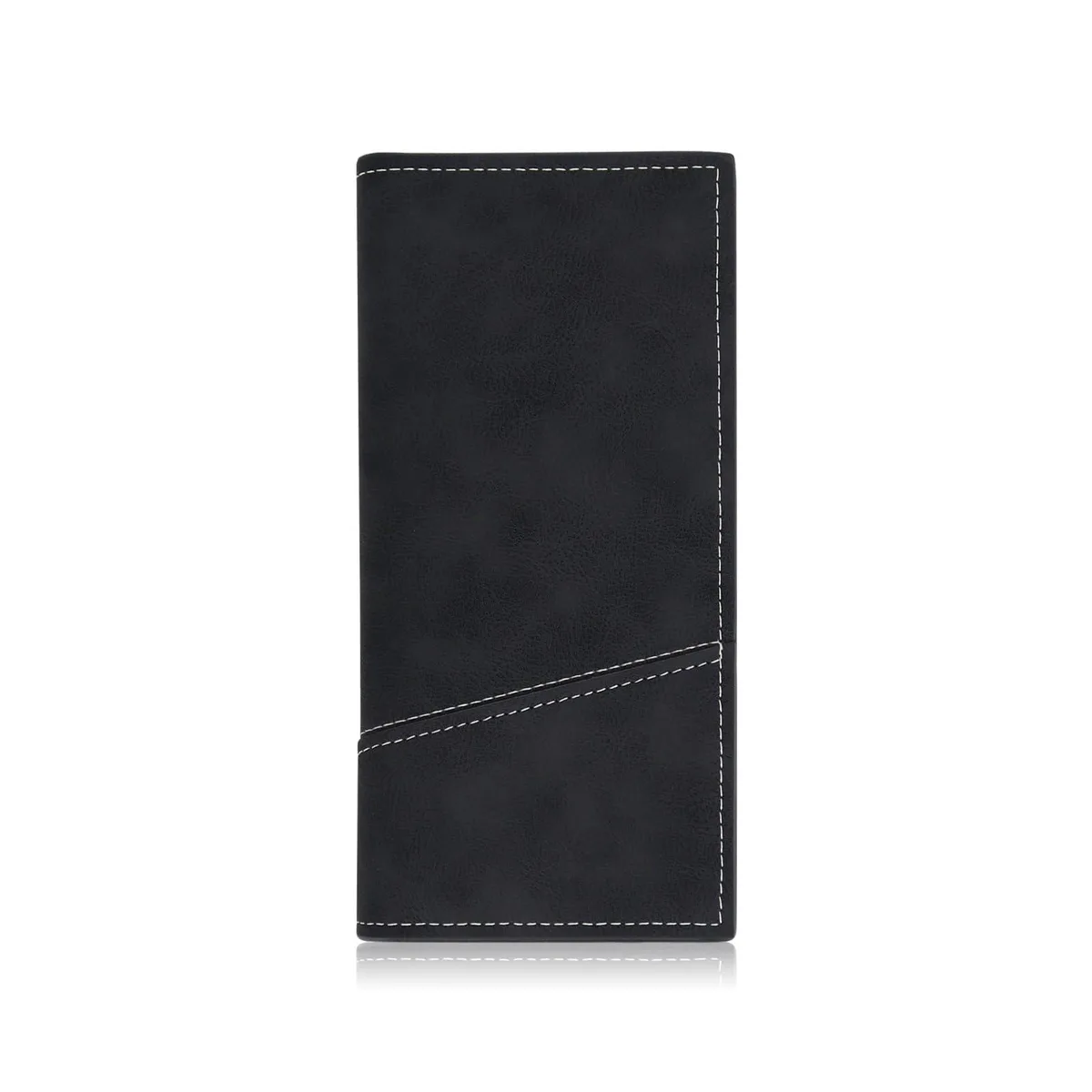 Black bifold wallet with 12 card slots, ID window, zippered coin pocket and two cash compartments