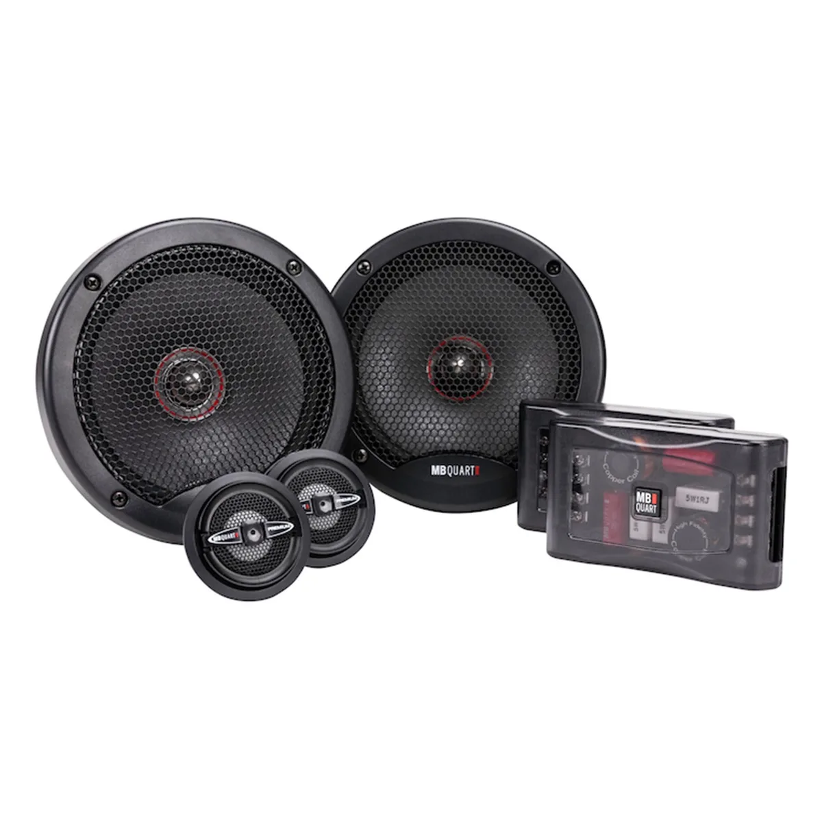 Pair of 6.5" component speakers with magnesium dome tweeters and black composite frames