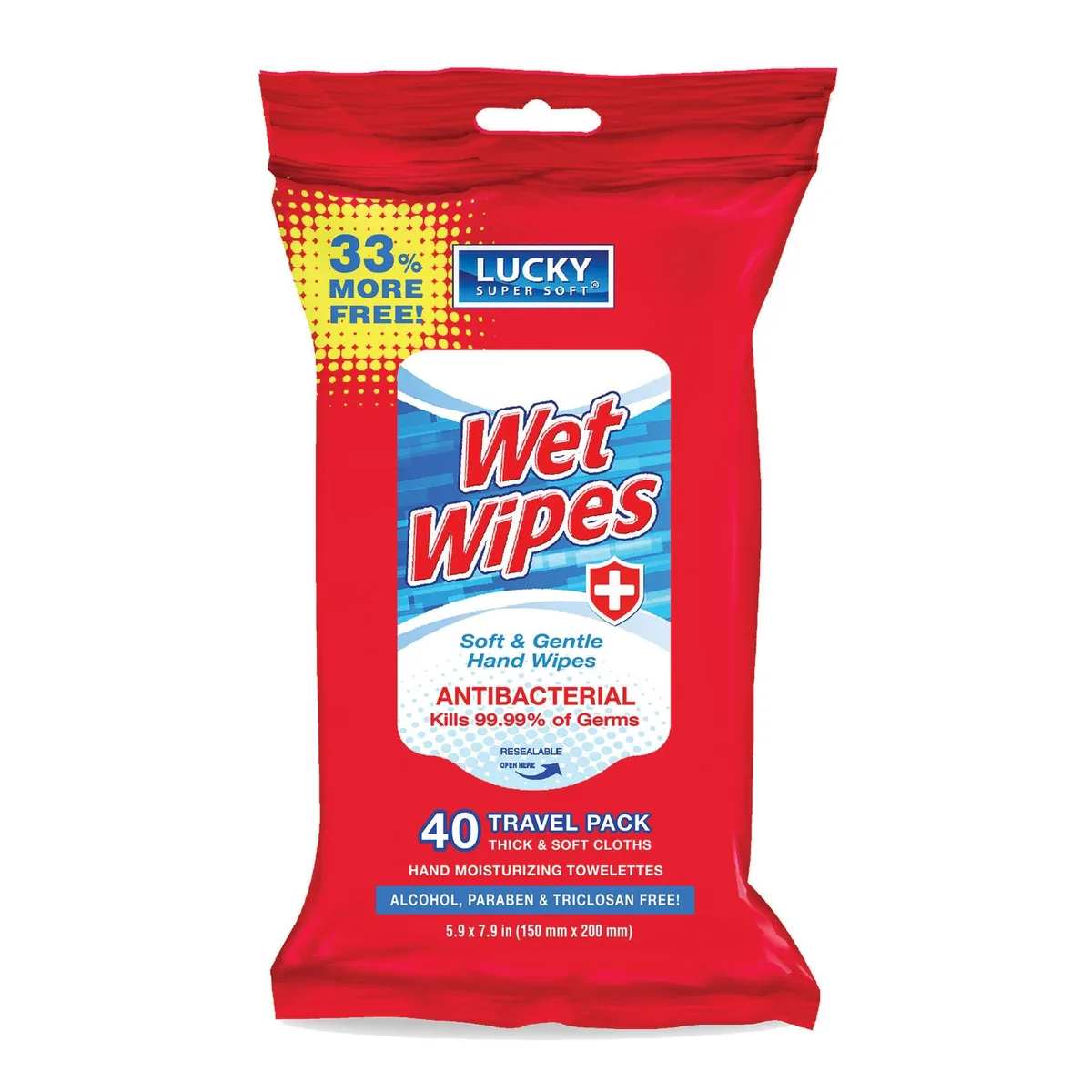White rectangular pack of 40 antibacterial wet wipes