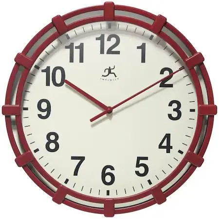 Red 16 inch round wall clock with plastic frame