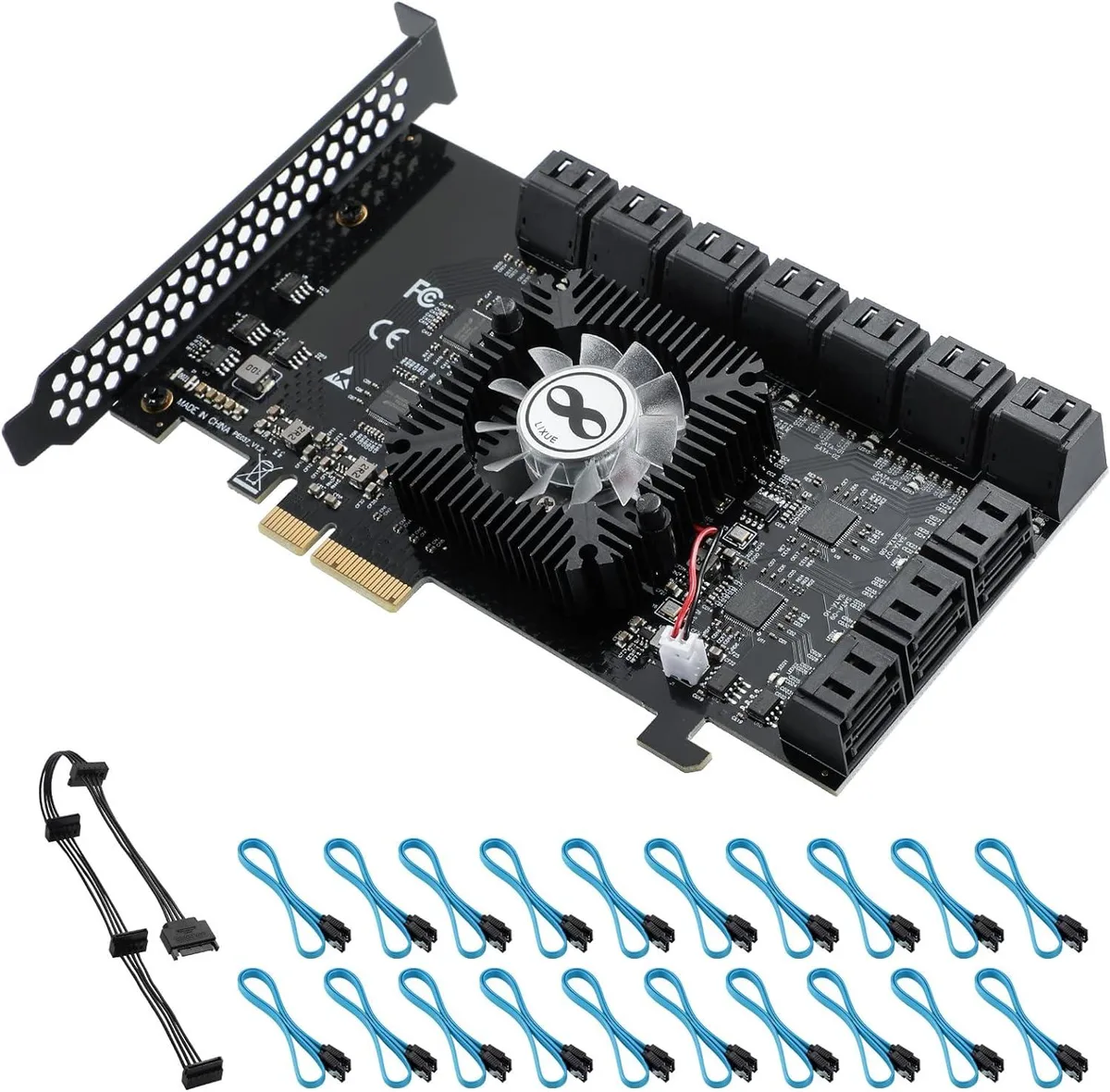 LSI LSI PCIe x4 SATA Controller 20 Ports Non-RAID with 20 Cables Low Profile Bracket — product photo