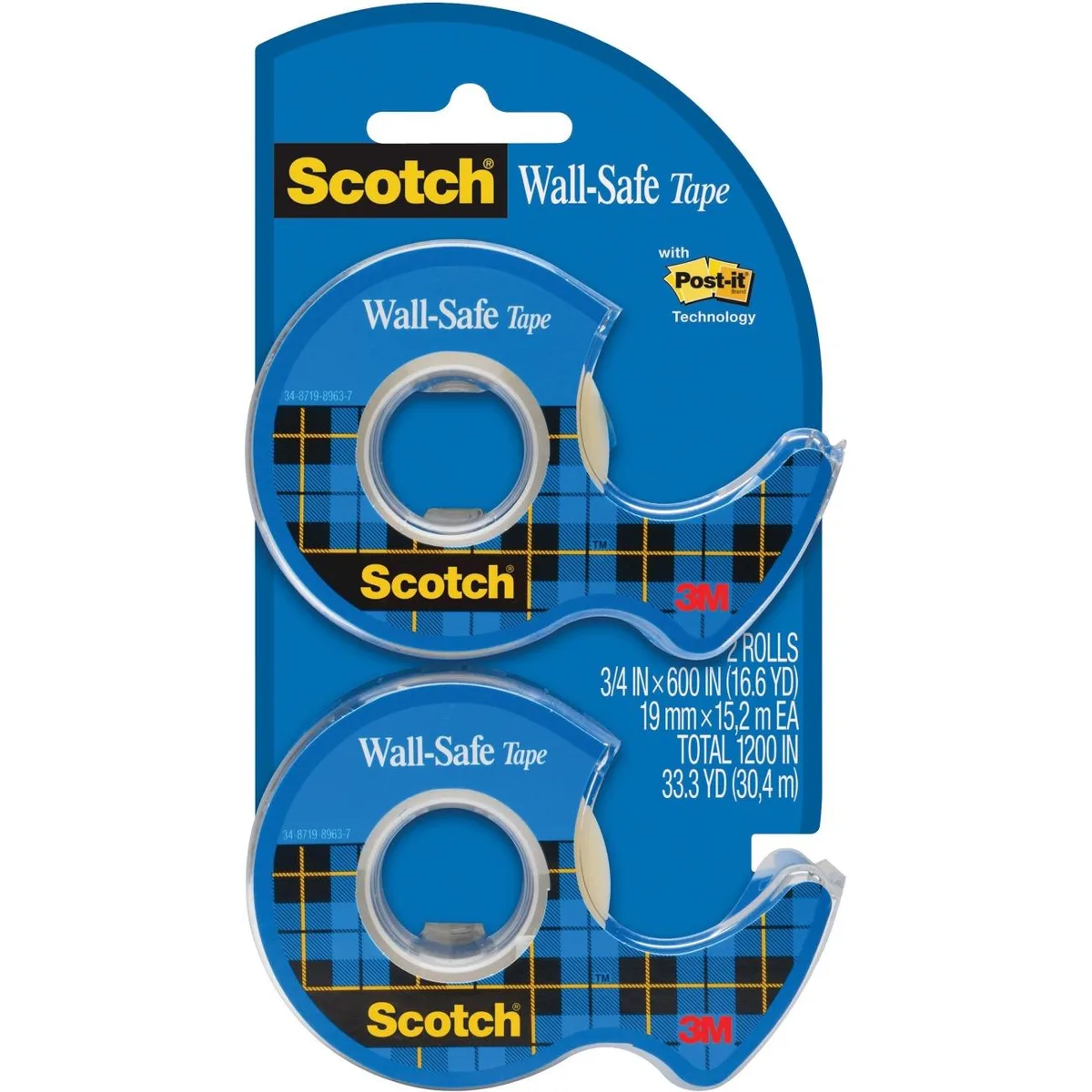 3M 3M 183DM2 Scotch Wall-Safe Tape 2-pack .75" 54.17ft — product photo