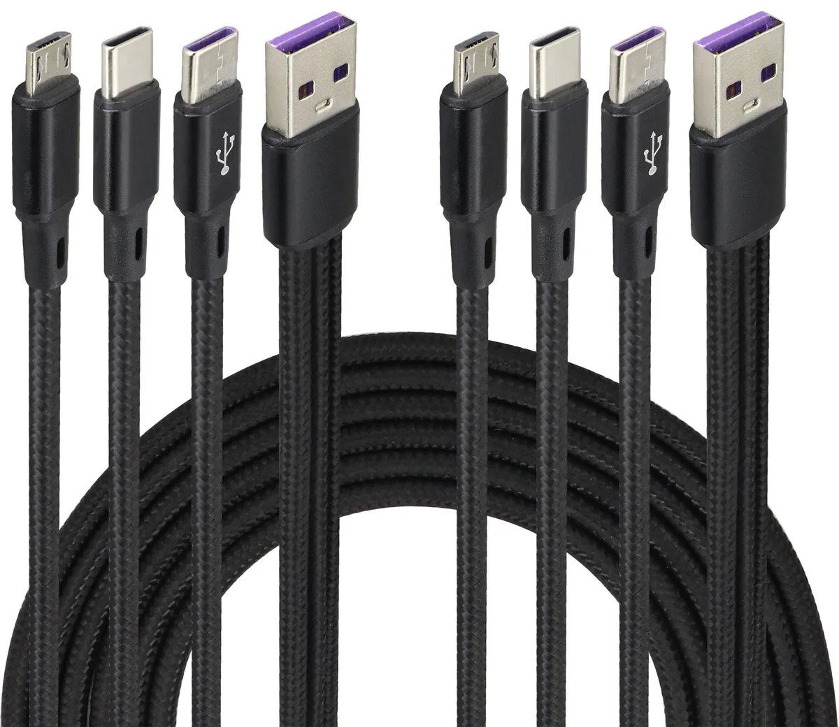 BUCIER BUCIER 2-Pack 1.2m USB 2.0 A to 2×Type C + Micro USB Cable Black — product photo