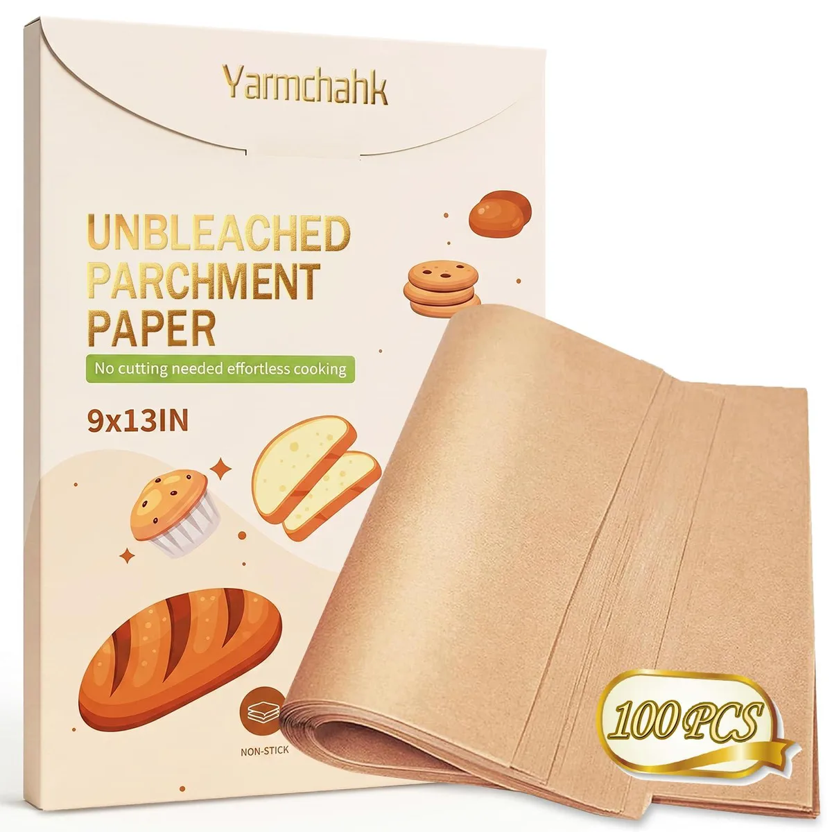 Stack of 100 unbleached parchment sheets, 9 by 13 inches, natural brown finish