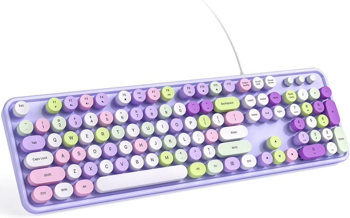 usbroway usbroway Purple Colorful Retro Full Size Round Keycaps Gaming Keyboard — product photo