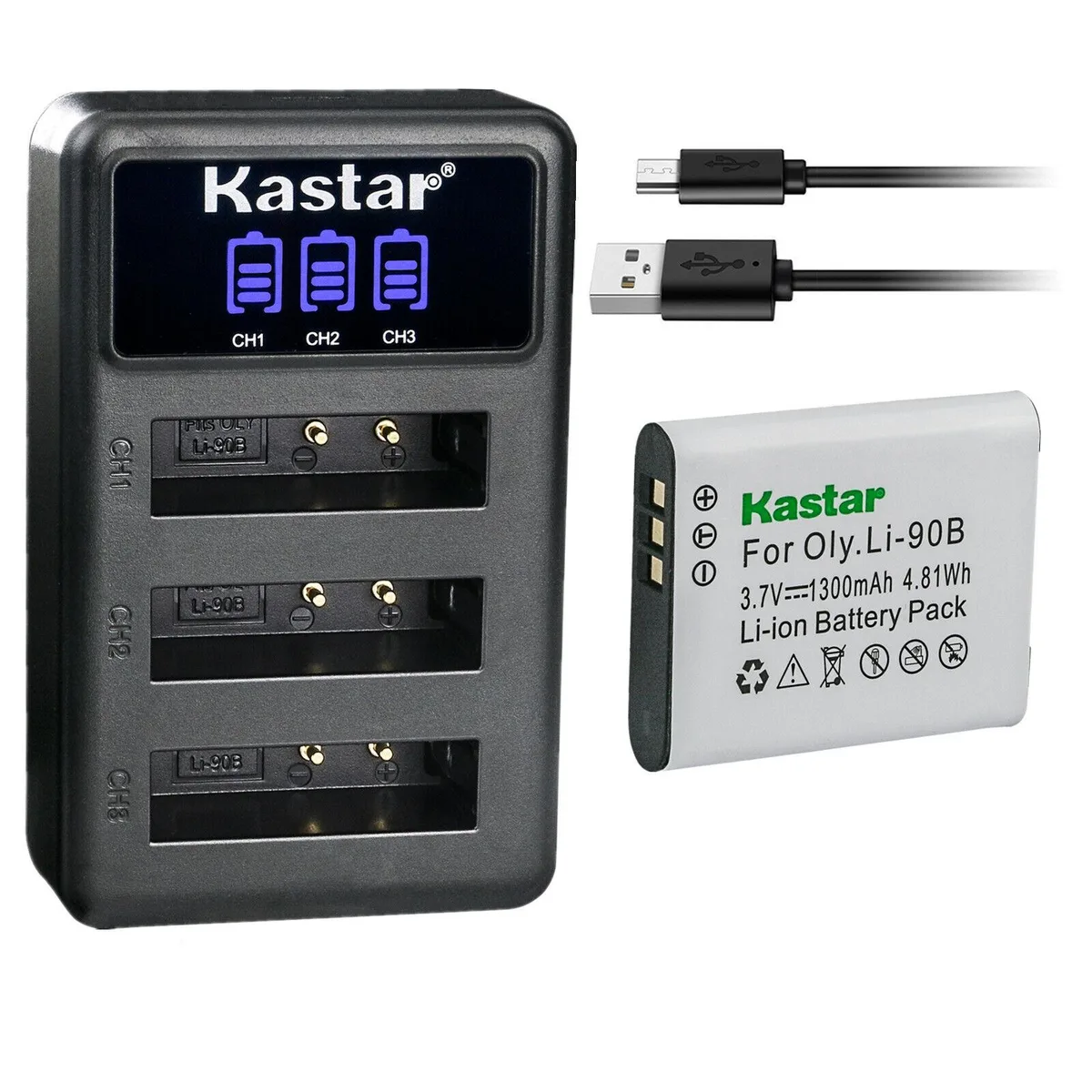 Kastar Kastar LI-90B Battery &amp; LCD Triple USB Charger 1 Pack — product photo